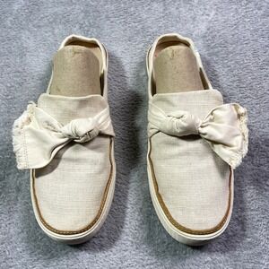 TOMS‎ Women's Cream Canvas Platform Slip On Sneakers Bow Accent Casual Shoes 8
